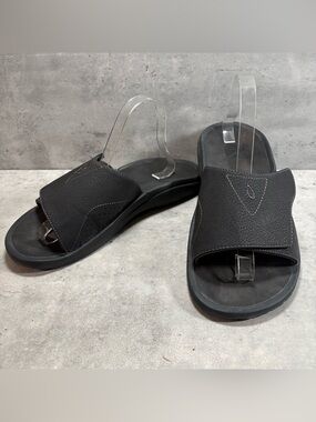 OLUKAI Nalu Slide Black Comfort Beach Water Sandals Mens Size 10 WORN 3x